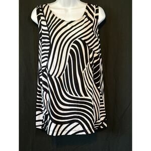 TRAVLERS by Chico Black White Geometric Print Business Office Casual Top Sz 3